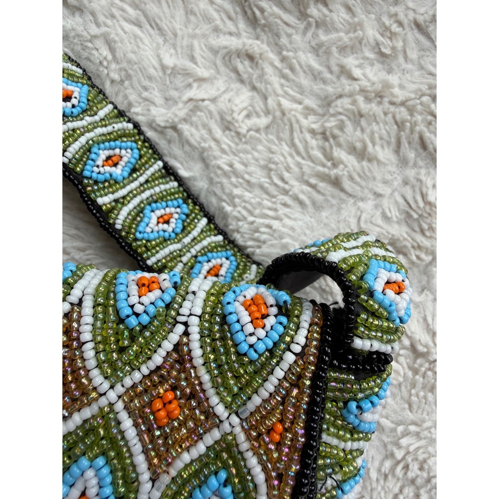 Cache Vintage Y2K Beaded Baguette Shoulder Bag Zebra Geometric Animal Print - Picture 8 of 16